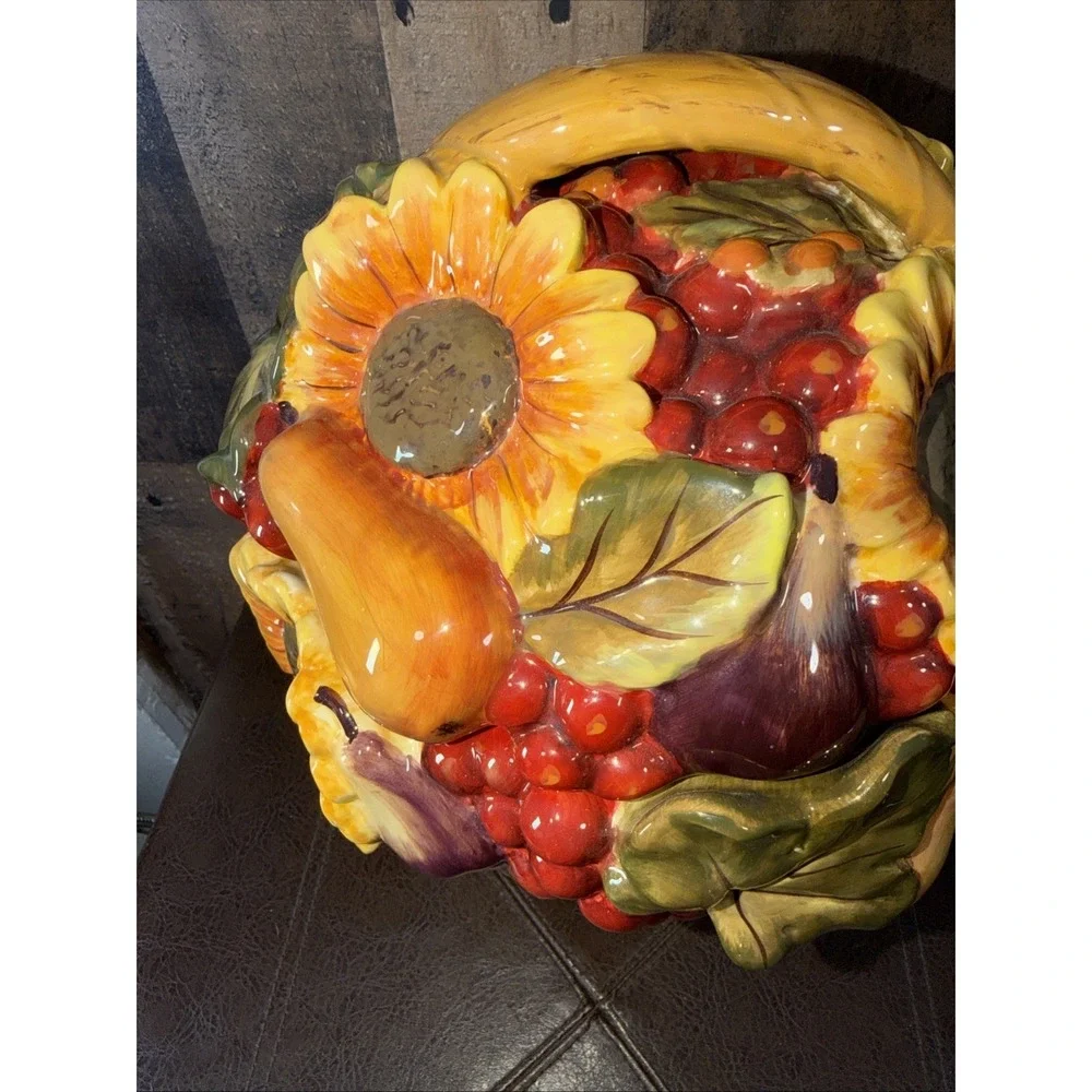 Vtg Certified International Pamela Gladding Windsor Fruit Basket Cookie Jar  12